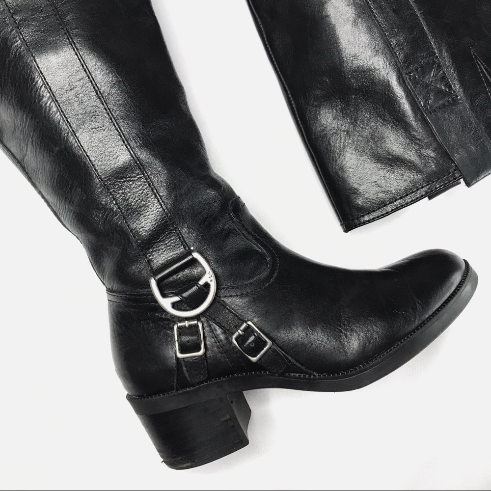 Lauren Ralph Lauren Calvina Tall Black Genuine Leather Boots Size 5.5 - Picture 8 of 10